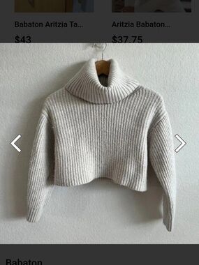 Babaton Aritzia Guell Cropped Merino Wool Cream Turtleneck Sweater